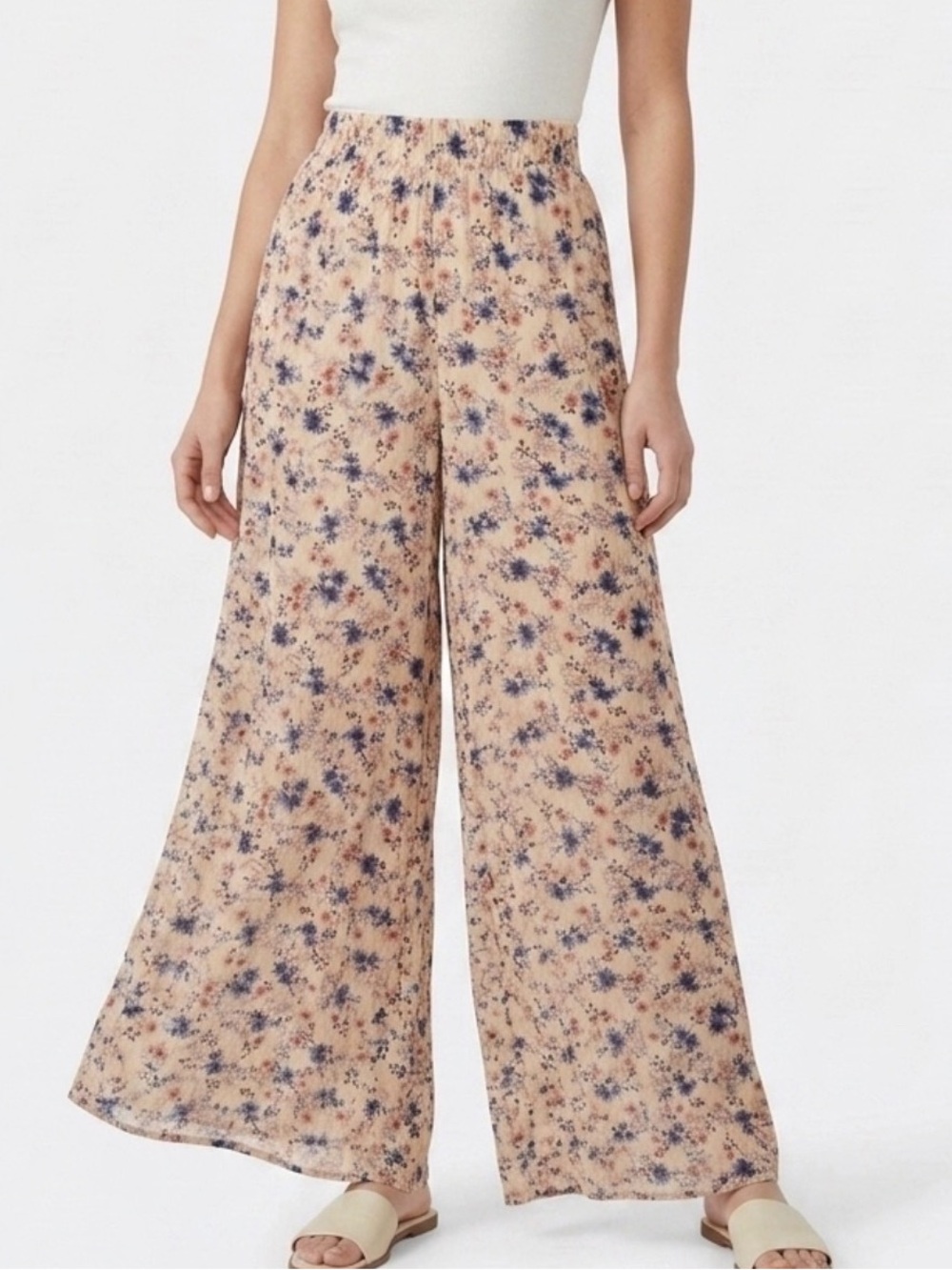 Rewash Smocked Waist Wide Leg Floral Pants